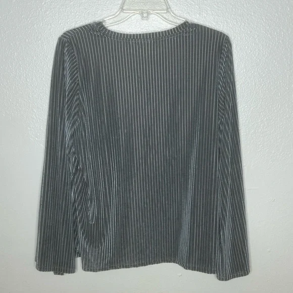 Dantelle Gray Crushed Velvet Striped Long Sleeve Top - Picture 4 of 5
